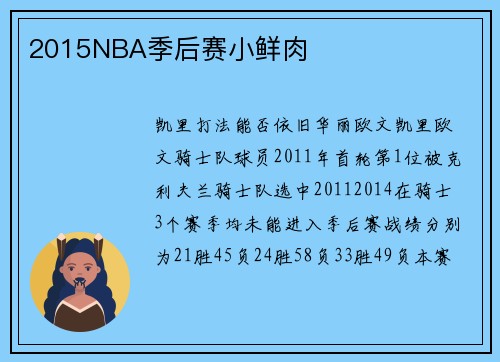 2015NBA季后赛小鲜肉
